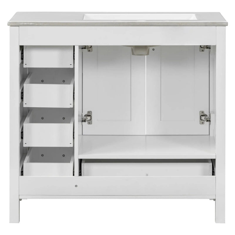 Bathroom Vanity With Ceramic Sink Combo, Abundant Storage Cabinet 2 Soft Close Doors And 5 Drawers by HouseOfZazla
