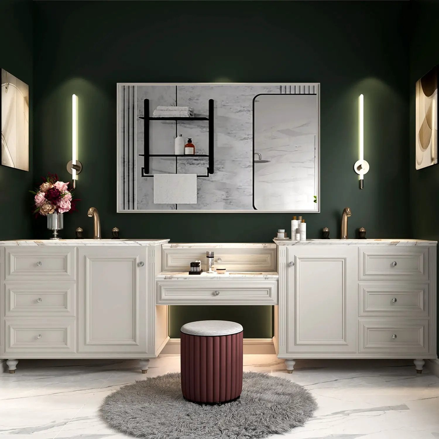 Rectangular Wall-Mounted Beveled Bathroom Mirror, Square Angle Metal Frame Wall Mounted Bathroom Mirrors For Wall (Horizontal & Vertical) - Glossy White by HouseOfZazla