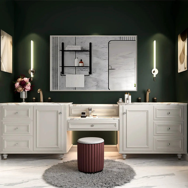 Rectangular Wall-Mounted Beveled Bathroom Mirror, Square Angle Metal Frame Wall Mounted Bathroom Mirrors For Wall (Horizontal & Vertical) - Glossy White by HouseOfZazla