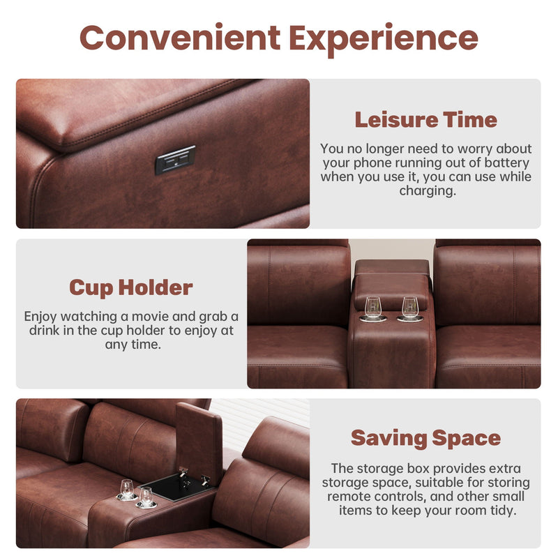 6 Piece Modular Sectional Sofa With 2 Cup Holders, Adjustable Recliners - Dark Brown by Unique Piece Furniture