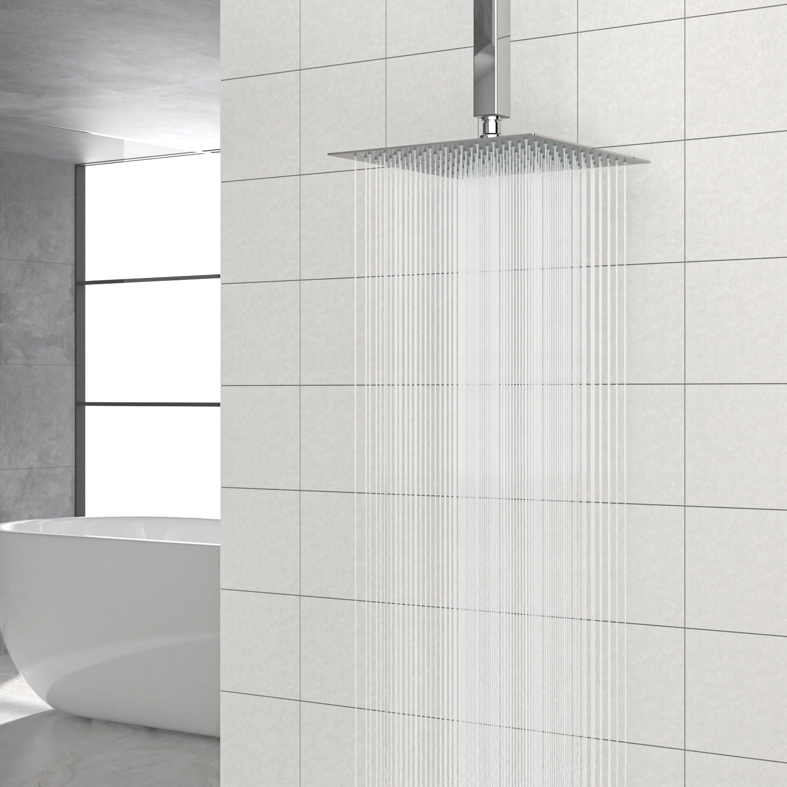 Modern 10" Square Rainfall Shower Head & Stainless Steel Wall Or Ceiling Mount Luxury Spa Shower Panel by HouseOfZazla