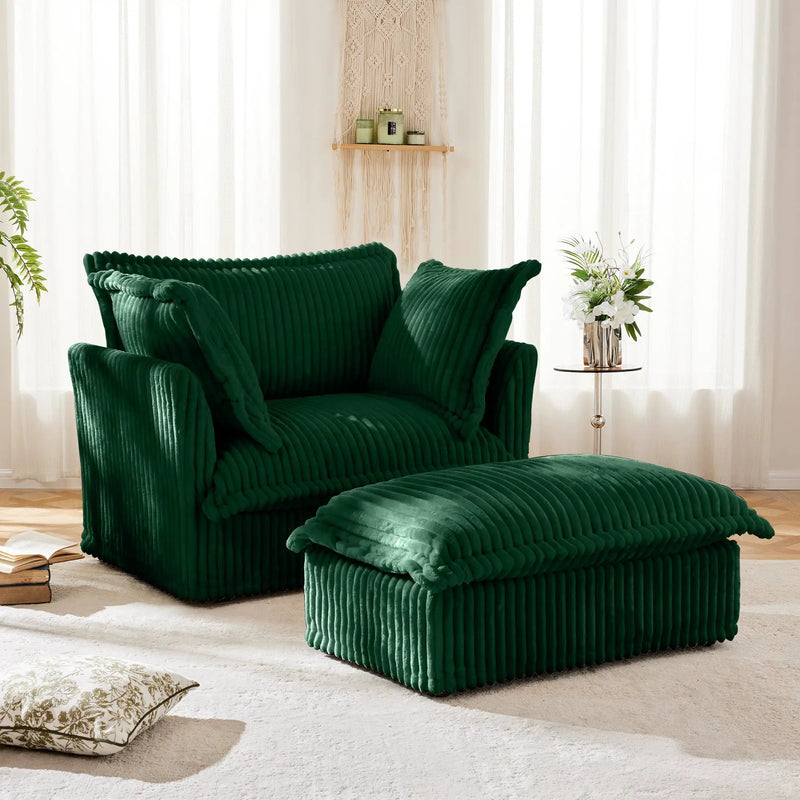 Upholstered Slipcovered Armchair with Ottoman Set (Set of 2) by HouseOfZazla