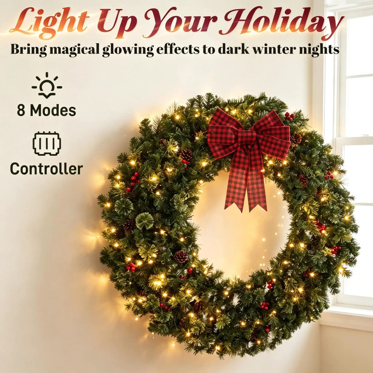36 Inch Prelit Crestwood Spruce Christmas Wreath with Bow by HouseOfZazla