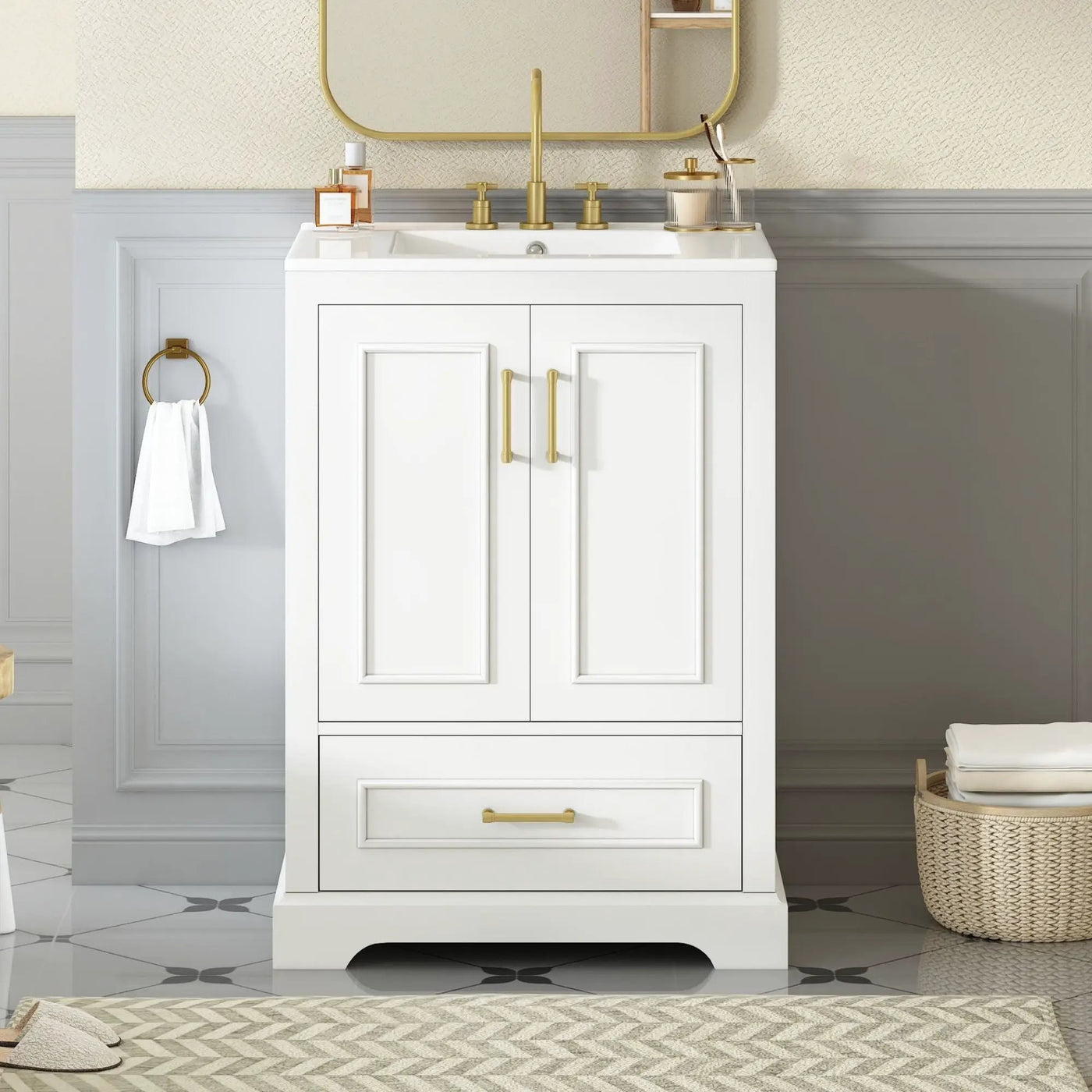 Bathroom Vanity With Sink, 1 Divided Drawer And 2 Soft Close Doors With Double Shelf by Unique Piece Furniture