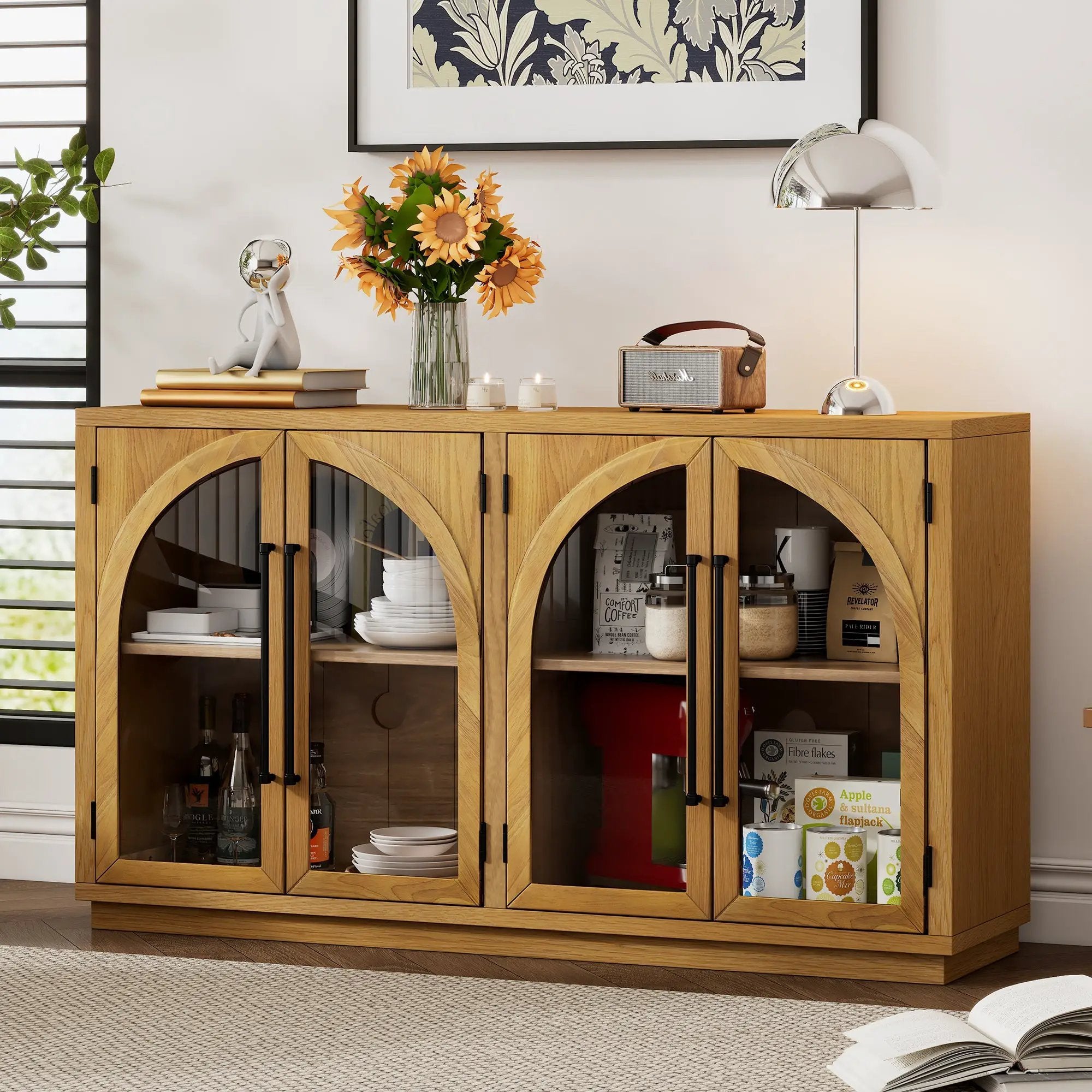 TREXM 4-Door Large Storage Sideboard Buffet Cabinet by HouseOfZazla