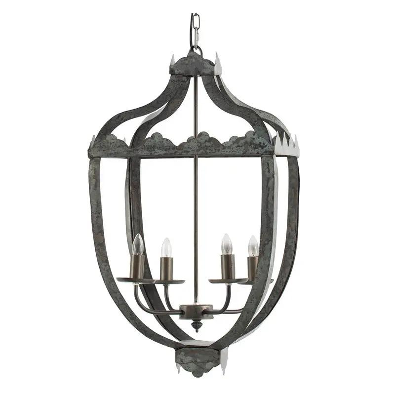 4 Light Metal Chandelier, Hanging Light Fixture With Adjustable Chain For Kitchen, Bulb Not Included - Gray by Unique Piece Furniture