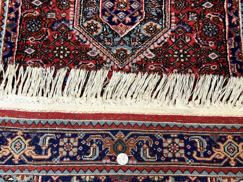 Indo Persian Bidjar Runner Rug 3 x 18.6, Red Navy Blue, Long Runner, Wool Oriental Carpet by Jewel Rugs