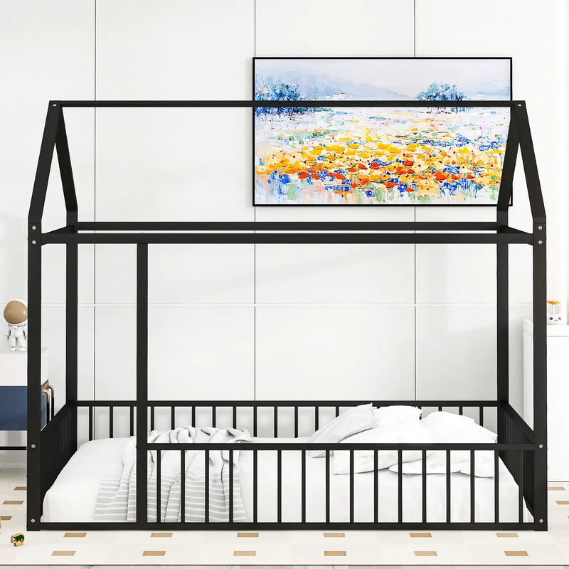Metal Bed House Bed Frame With Fence by HouseOfZazla
