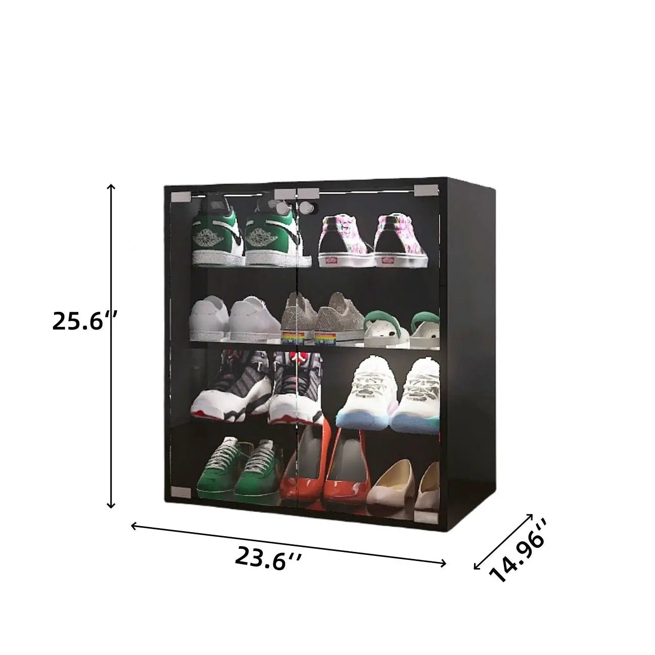 4 Layers Shoe Cabinet With Glass Door And Glass Layer Shoes Display Cabinet With LED Light Bluetooth Control - Black by Unique Piece Furniture