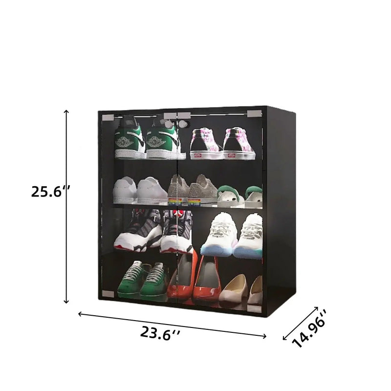 4 Layers Shoe Cabinet With Glass Door And Glass Layer Shoes Display Cabinet With LED Light Bluetooth Control - Black by HouseOfZazla