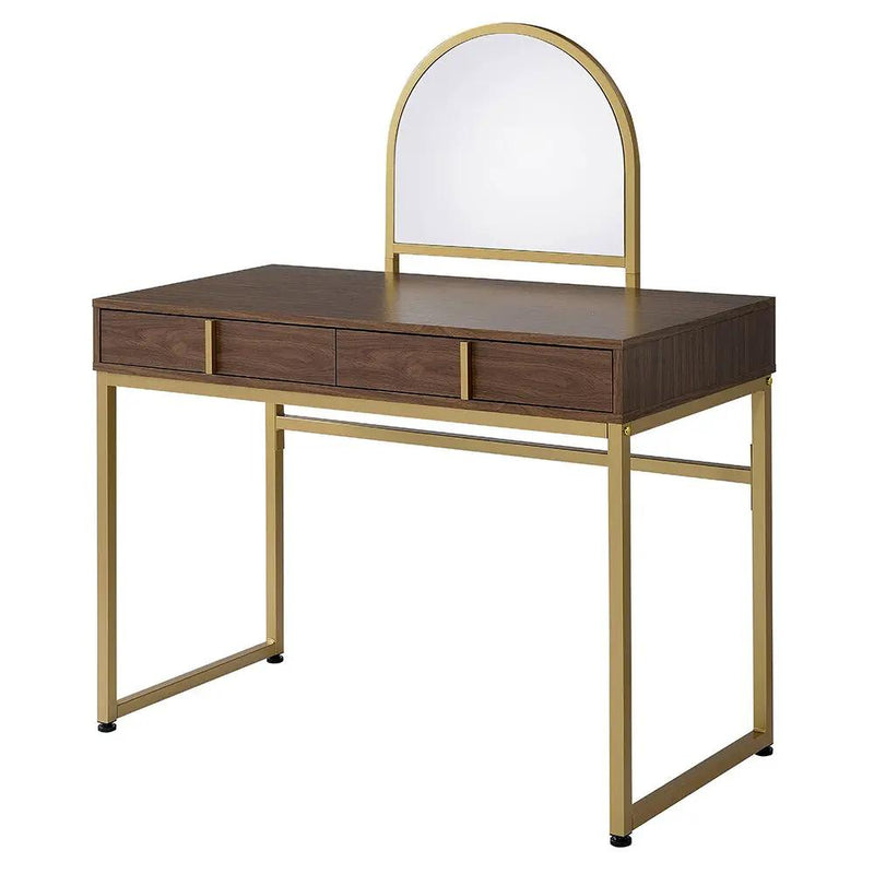 Coleen - 50" Vanity Desk With Mirror & Jewelry Tray - Walnut & Gold by Unique Piece Furniture