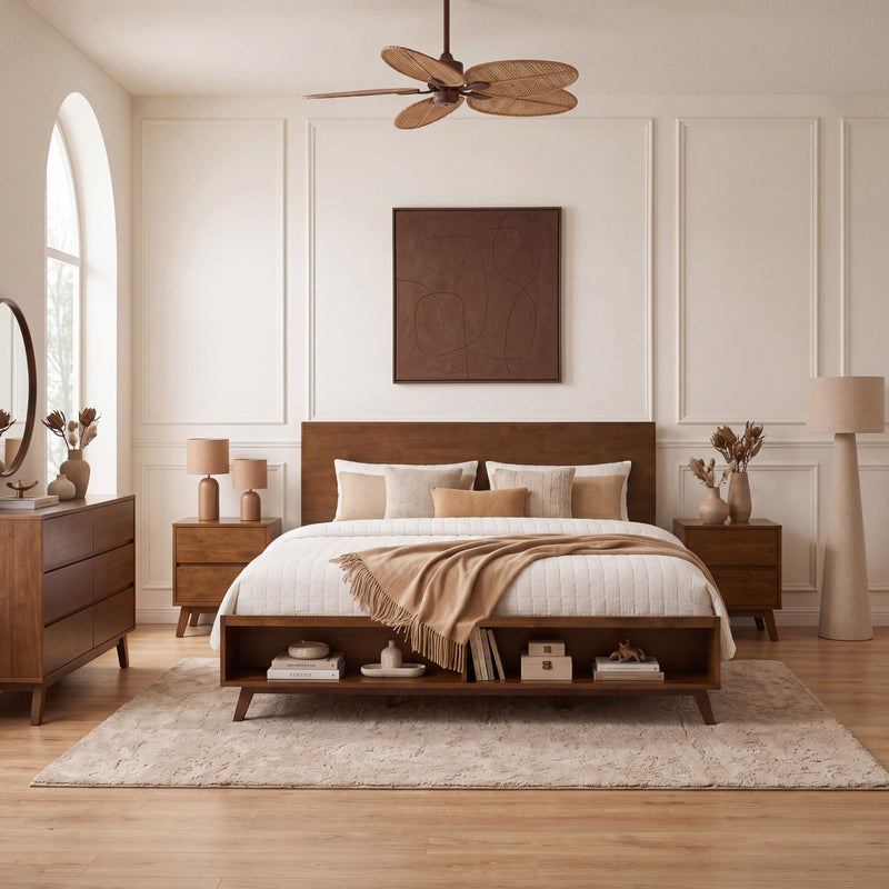 Walnut King Size Platform Bed Frame by HouseOfZazla