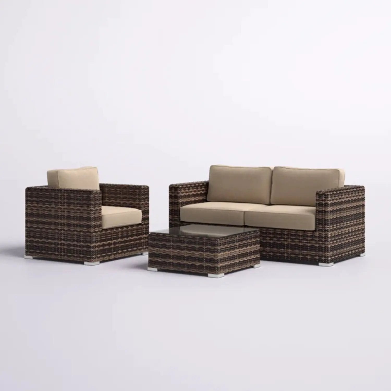 Modern Style Hdpe Wicker Seating Group With Cushions For 3 People In Brown Finish by Unique Piece Furniture