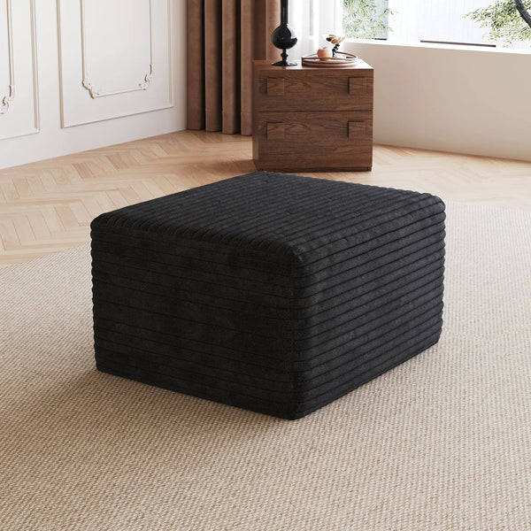 Black Plush Corduroy Sofa Ottoman - No Assembly Required