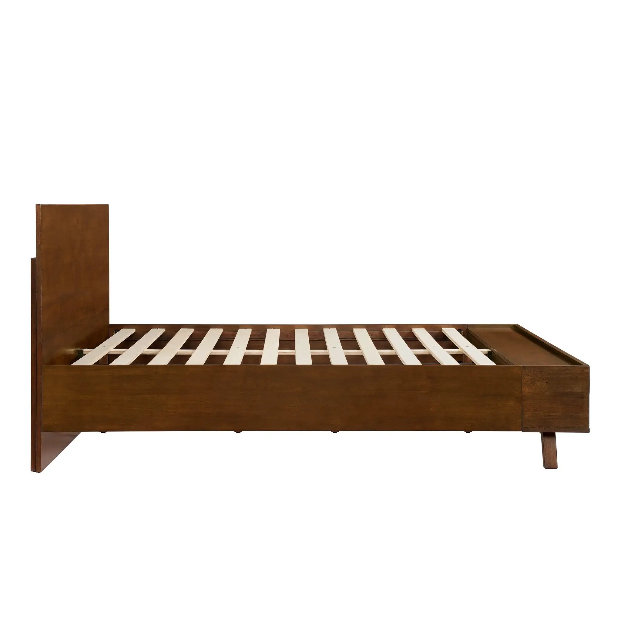 Walnut Queen Size Platform Bed Frame with Footboard Storage by HouseOfZazla