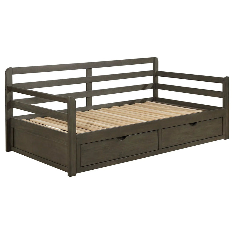 Twin Long 2 Drawer Daybed With Extendable Trundle, Storage Drawers, Fits Standard Mattress - Gray by HouseOfZazla