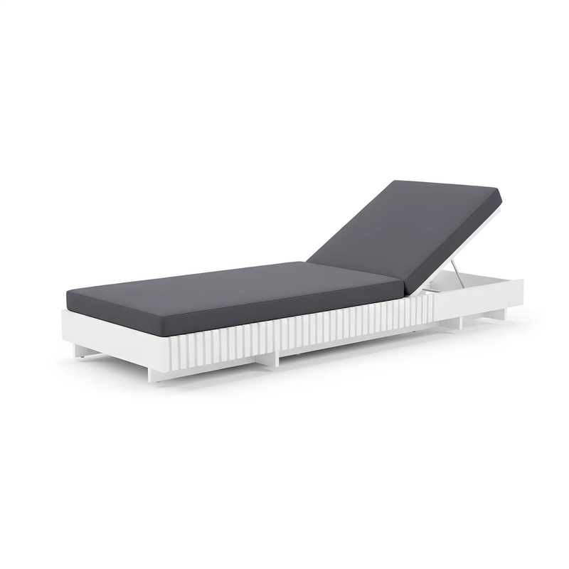 White Acacia Solid Wood Outdoor Chaise Lounge with Dark Grey Cushion by HouseOfZazla