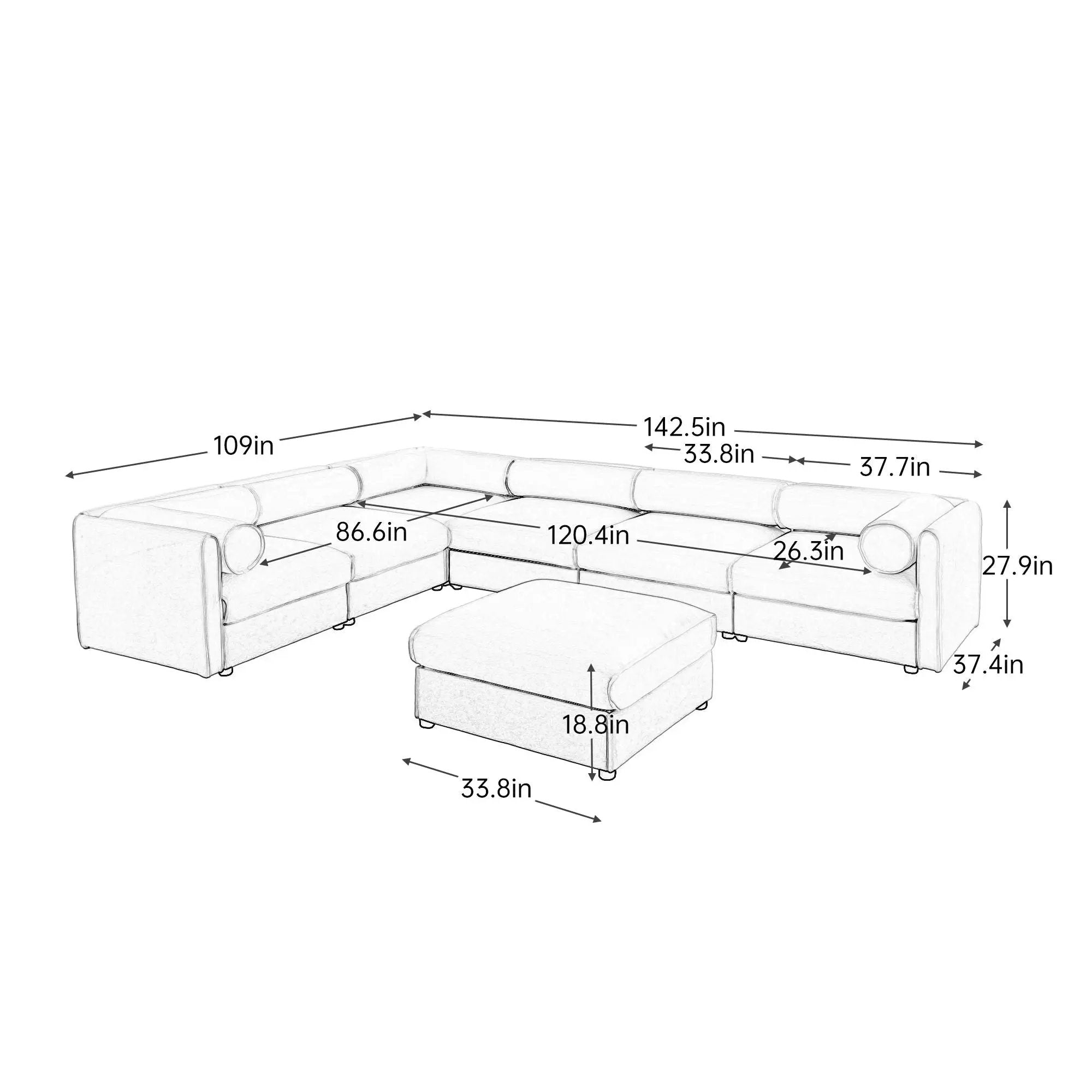 Contemporary Elegant Sofa With Storage And Ottoman by Unique Piece Furniture