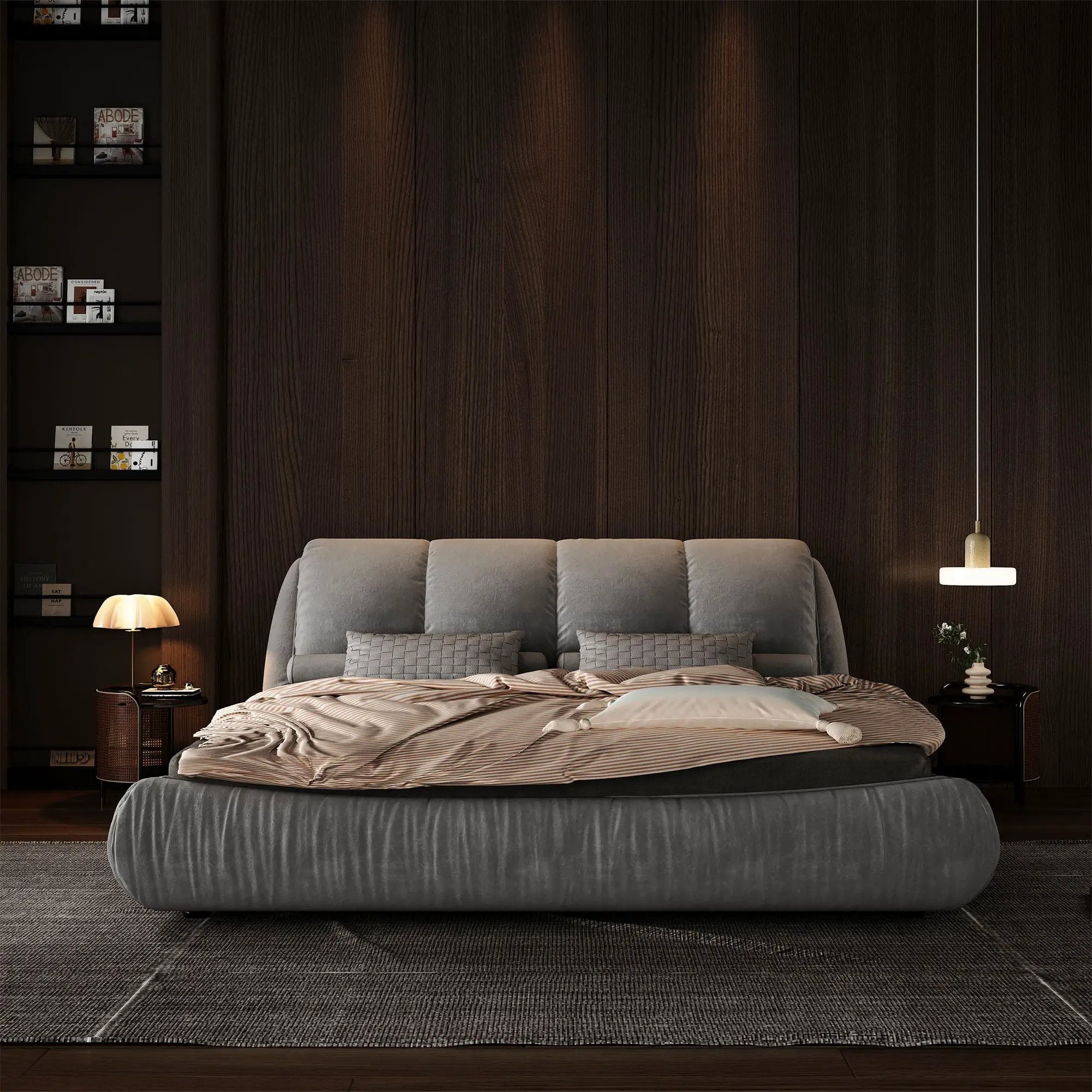 Luxury Upholstered Platform Bed With Oversized Padded Backrest And Solid Wood Frame by HouseOfZazla