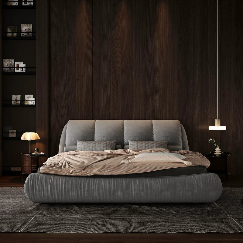 Luxury Upholstered Platform Bed With Oversized Padded Backrest And Solid Wood Frame by HouseOfZazla