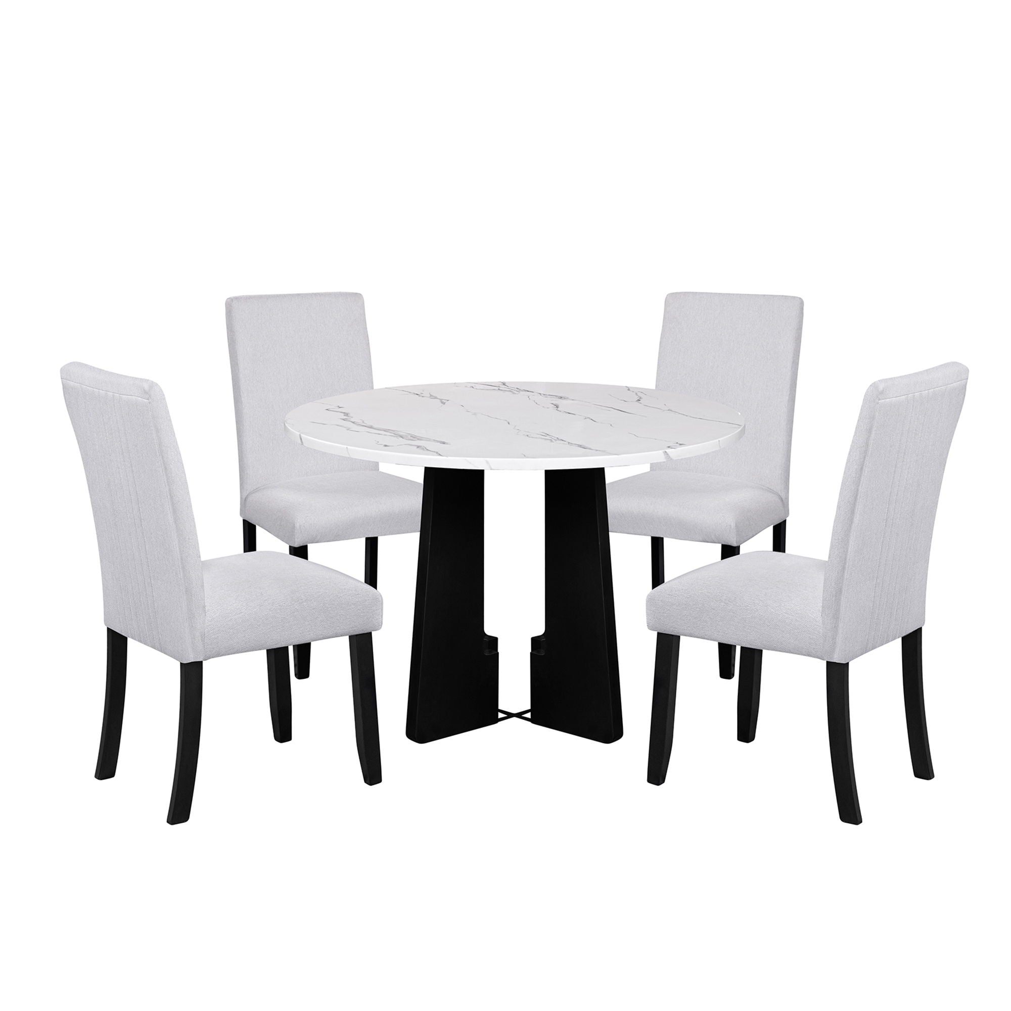 5 Piece Round Dining Table Set, Modern Dining Table And 4 Upholstered Chairs For Dining Room by HouseOfZazla