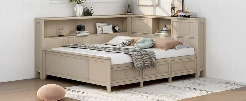 Full Size Wood Daybed with Storage Shelves and 3 Drawers by HouseOfZazla