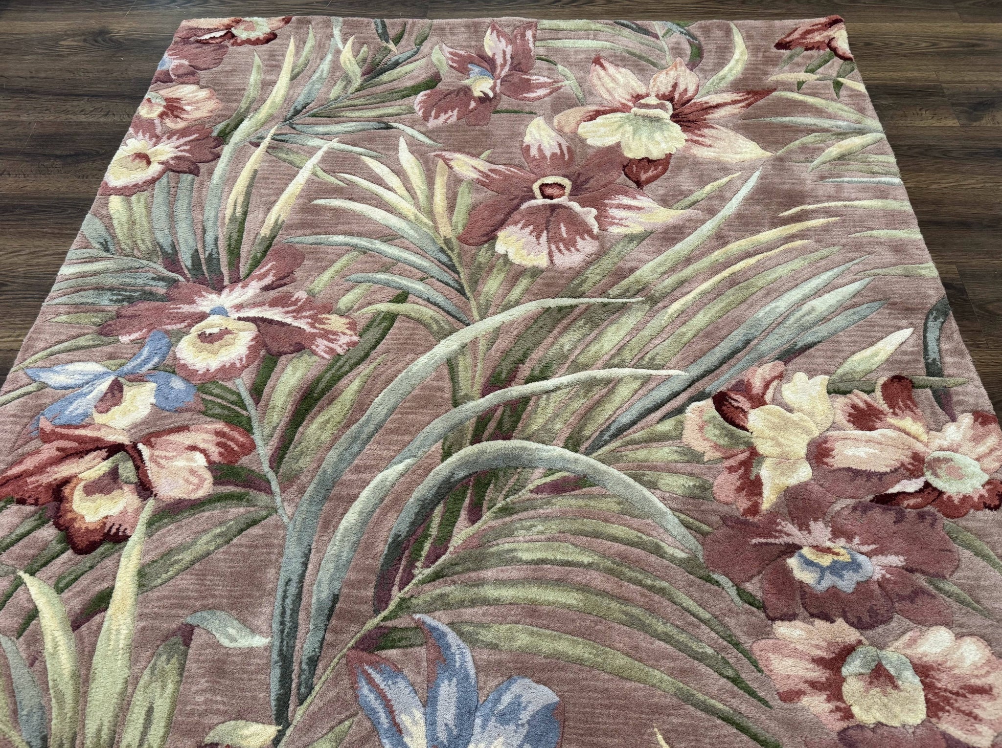 Hand Tufted Floral Rug 5x8, Light Rose Wool Carpet by Jewel Rugs