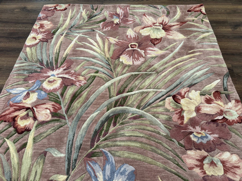 Hand Tufted Floral Rug 5x8, Light Rose Wool Carpet by Jewel Rugs