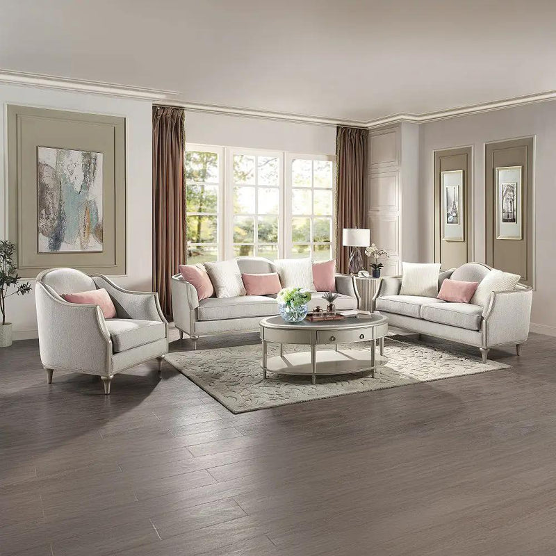 Kasa - Loveseat With 3 Pillows - Beige Linen & Champagne by Unique Piece Furniture