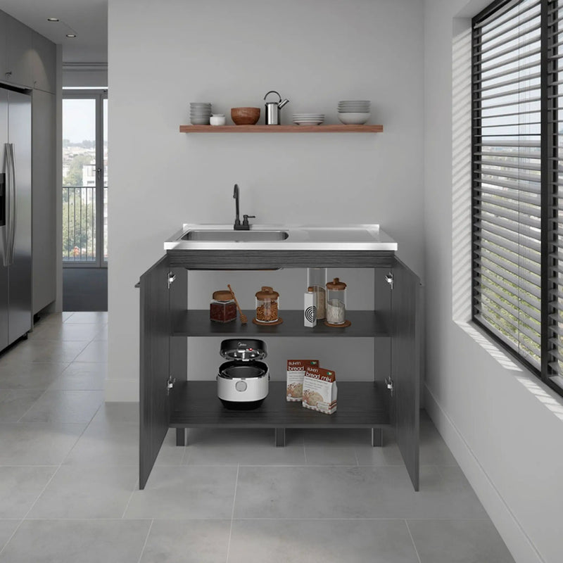 Alatna Freestanding Utility Base Cabinet with Stainless Steel Countertop by HouseOfZazla
