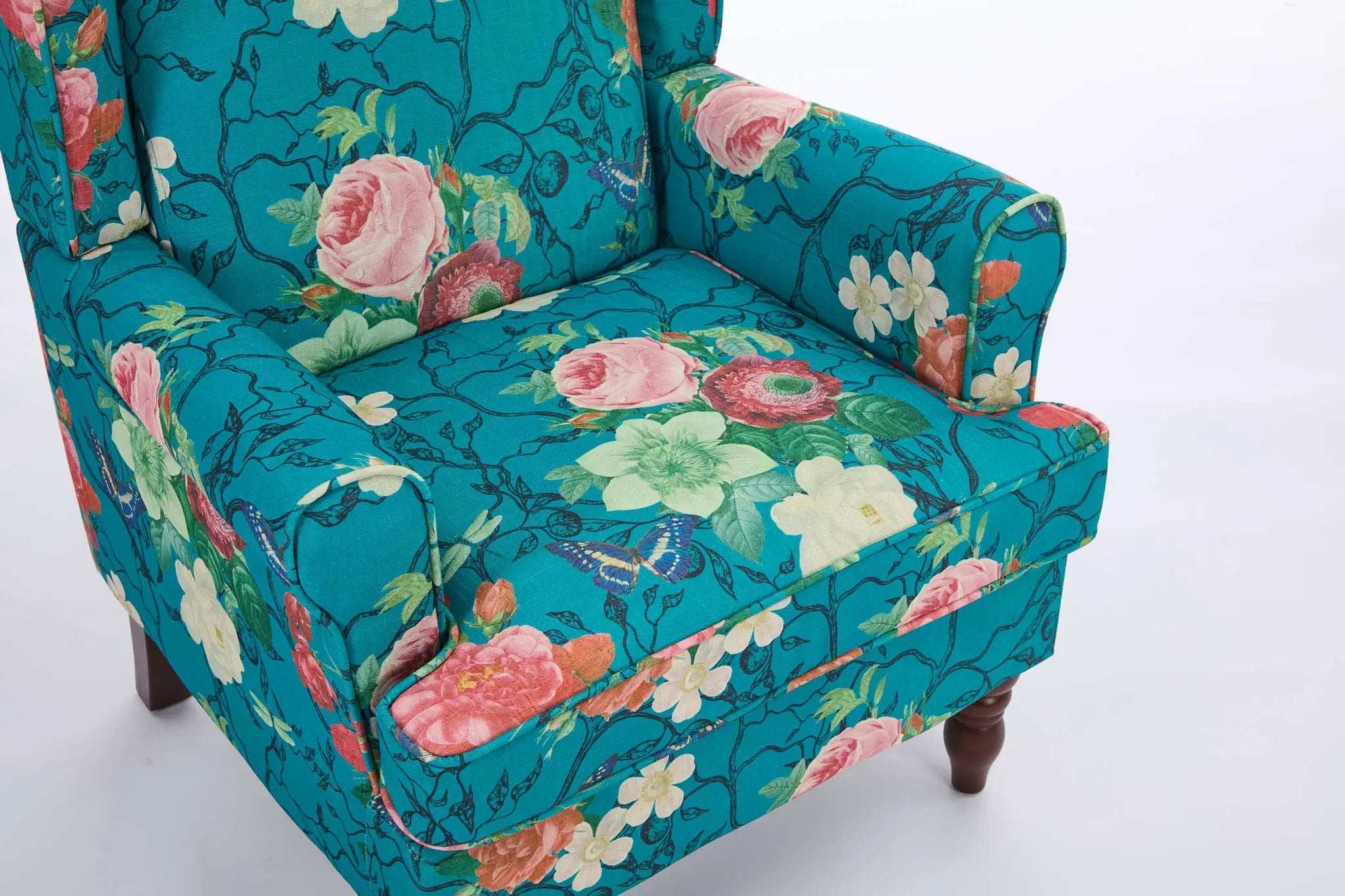 Modern Accent Chair with Retro Wood Legs - Floral by HouseOfZazla