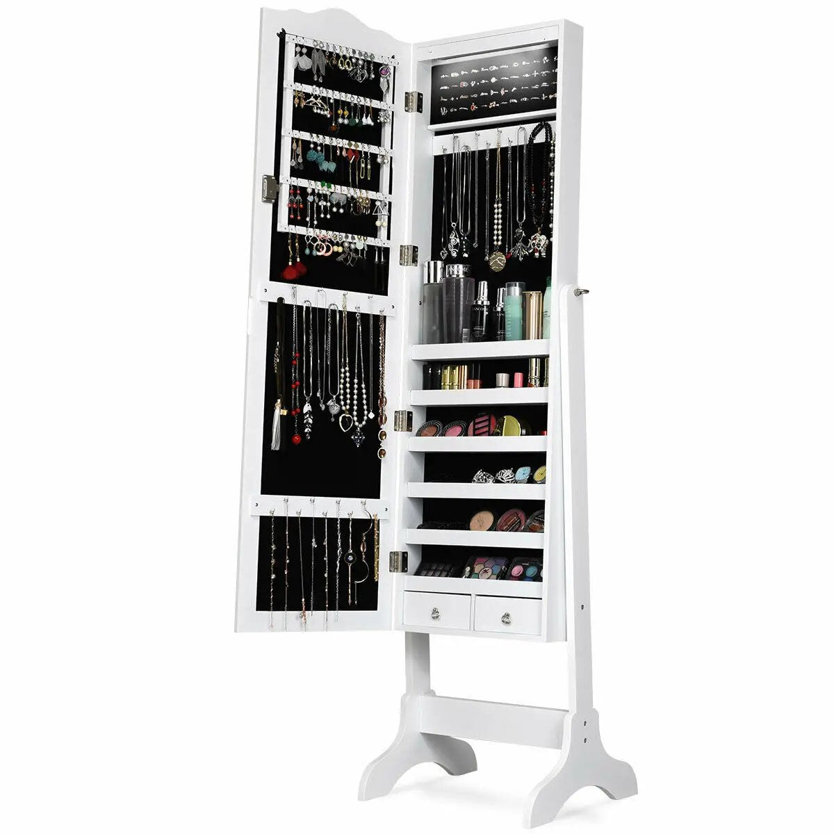 14 LED Jewelry Armoire Cabinet with Full Length Mirror and 4 Tilting Angles by DirectDeals