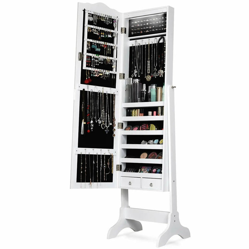 14 LED Jewelry Armoire Cabinet with Full Length Mirror and 4 Tilting Angles by DirectDeals