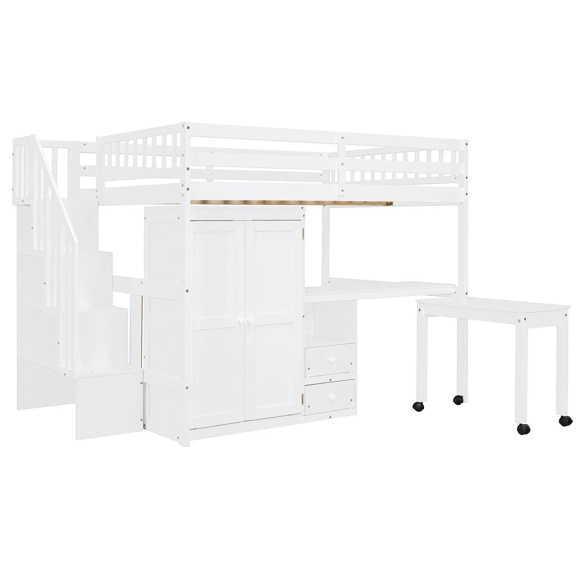 Loft Bed With Stairs, Bookshelf, Drawers, Desk & Wardrobe, Space Saving Multifunctional Furniture by HouseOfZazla