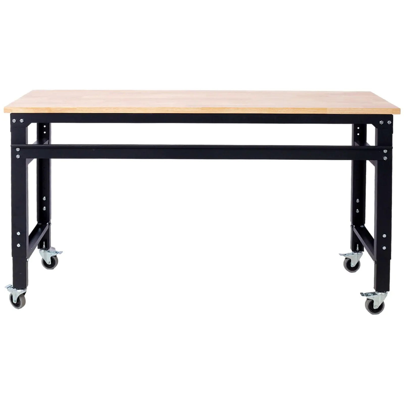 Wide Rolling Workbench For Garage, Adjustable Height, Workshop Tool Bench, Metal With Rubber Wood Top by HouseOfZazla