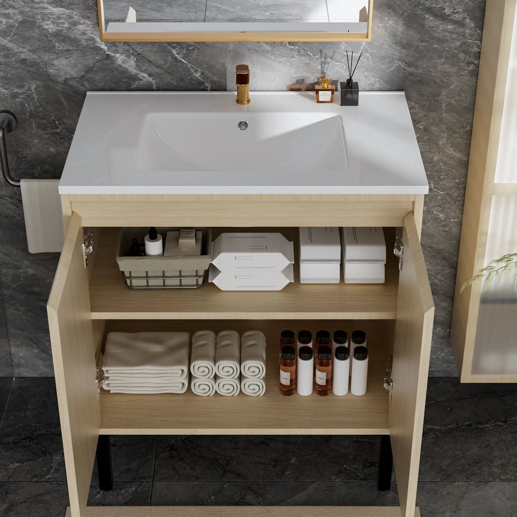 Bathroom Vanity With Ceramic Sink, Floor-Standing Design, Soft-Closing Drawers by Unique Piece Furniture
