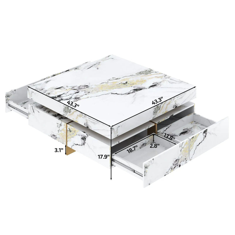 Modern Square Marble Textured Coffee Table with 4 Drawers by HouseOfZazla