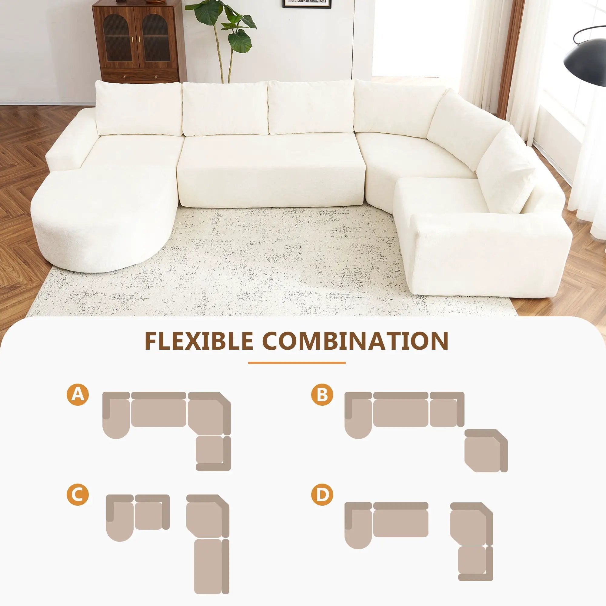U-Shaped Oversized Modular Cloud Sectional Sofa With Deep Seat For Living Room by HouseOfZazla