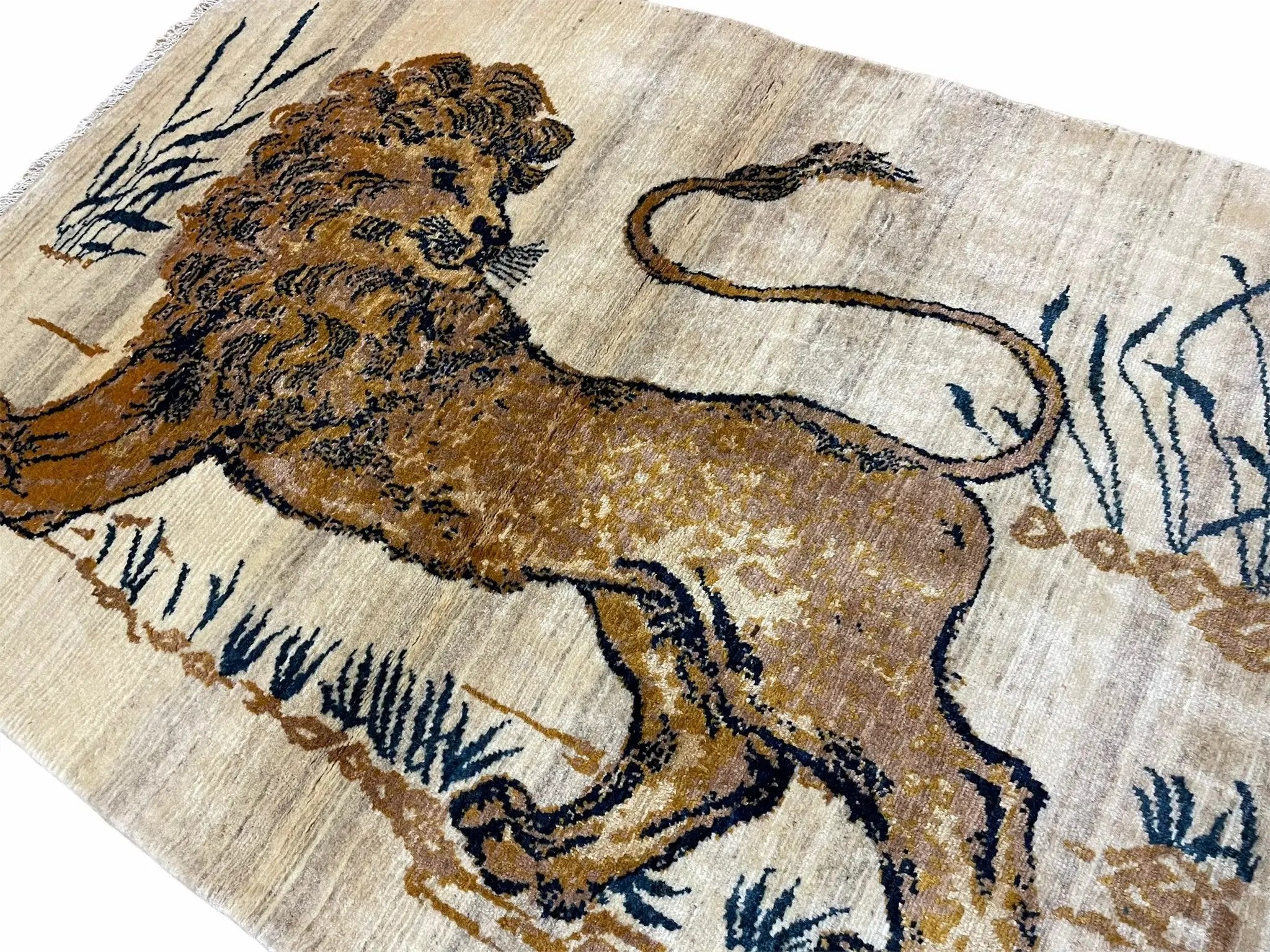 3.5 X 4 Handmade Hand-Knotted New Vintage Rug Quality Wool Lion Organic Dyes by Jewel Rugs