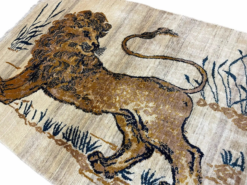 3.5 X 4 Handmade Hand-Knotted New Vintage Rug Quality Wool Lion Organic Dyes by Jewel Rugs