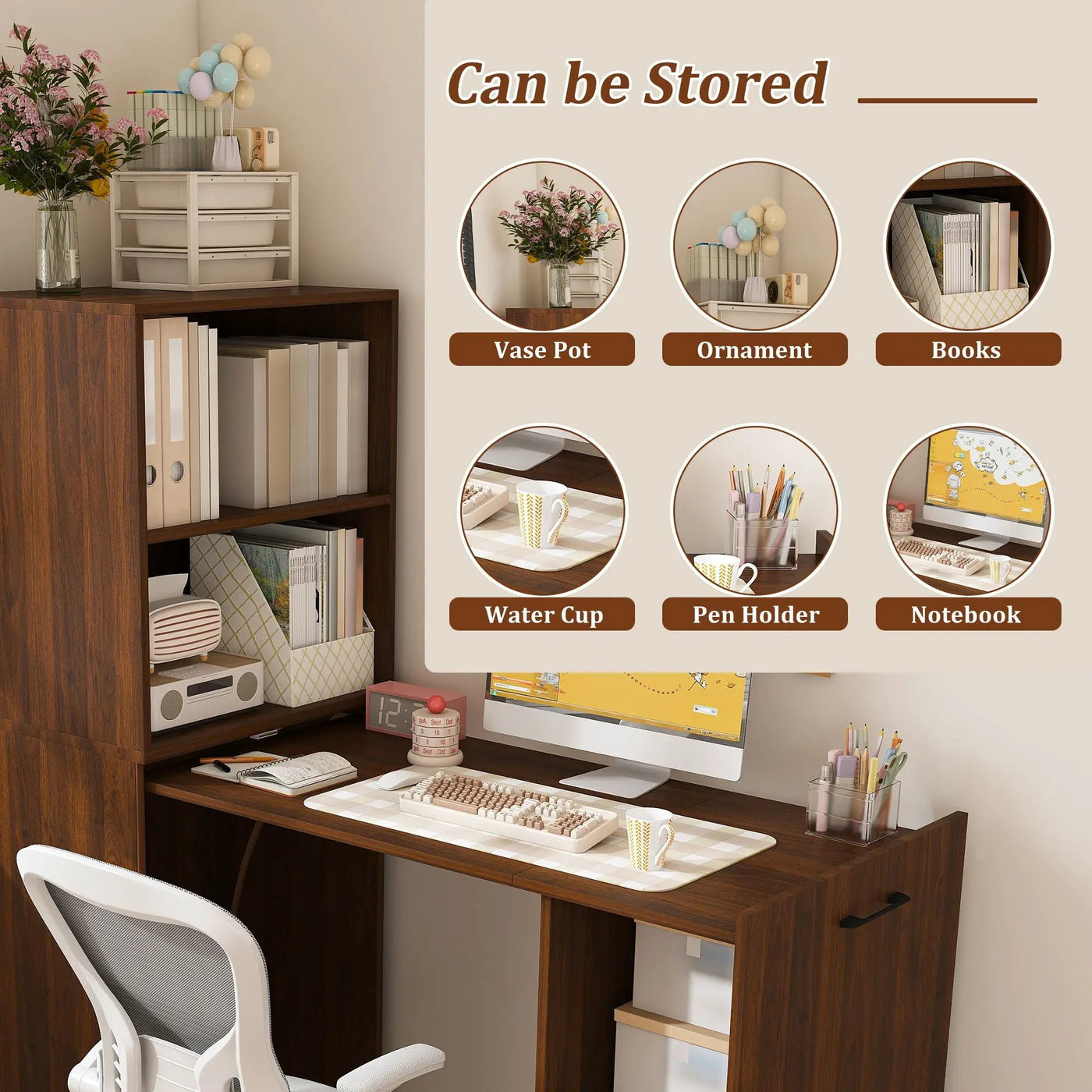 Stretchable Office Desk With Storage Shelves And Mobile Wheels by Unique Piece Furniture