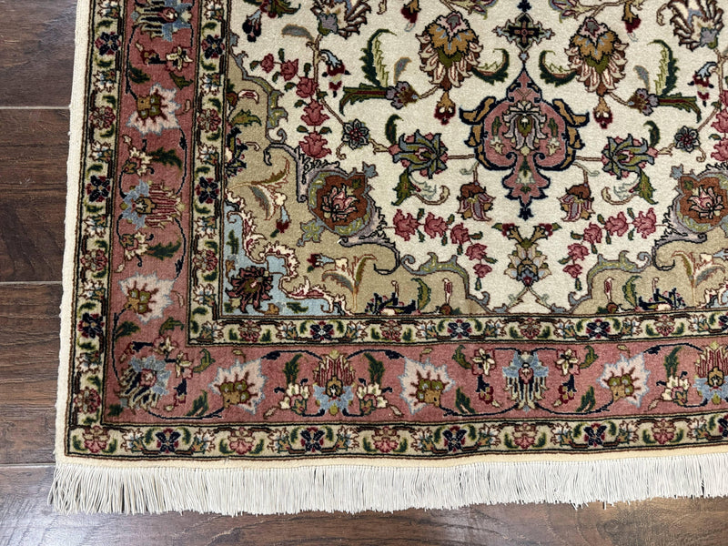 Fine Persian Tabriz Rug 3x5, Floral Medallion, 340 KPSI, Ivory Salmon by Jewel Rugs