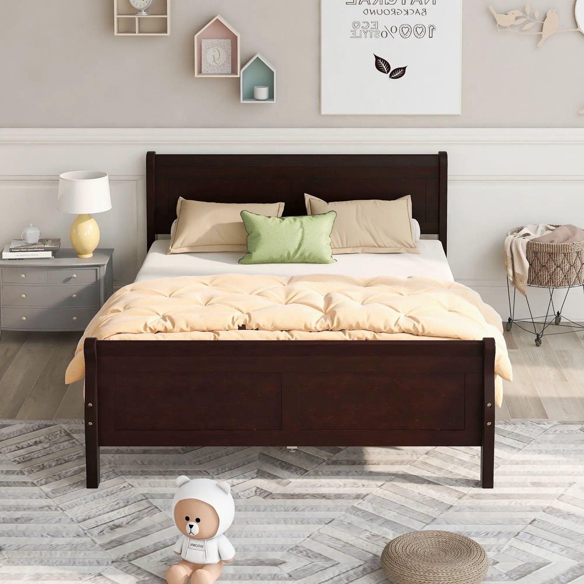 Platform Bed Frame Mattress Foundation Sleigh Bed With Headboard / Footboard / Wood Slat Suppor by HouseOfZazla