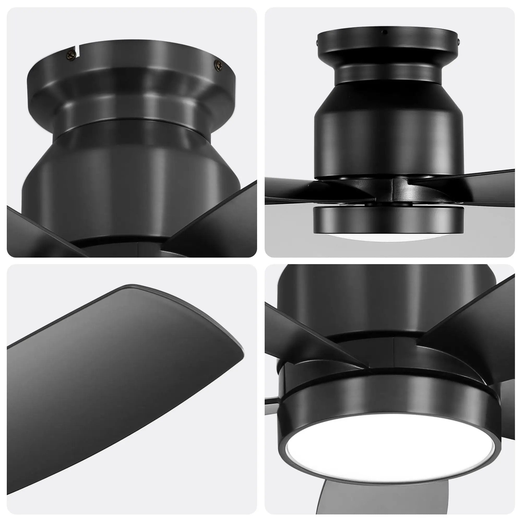 Flush Mount Ceiling Fan With LED Light 22W And Remote Control Blades For Indoor Use - Black by Unique Piece Furniture