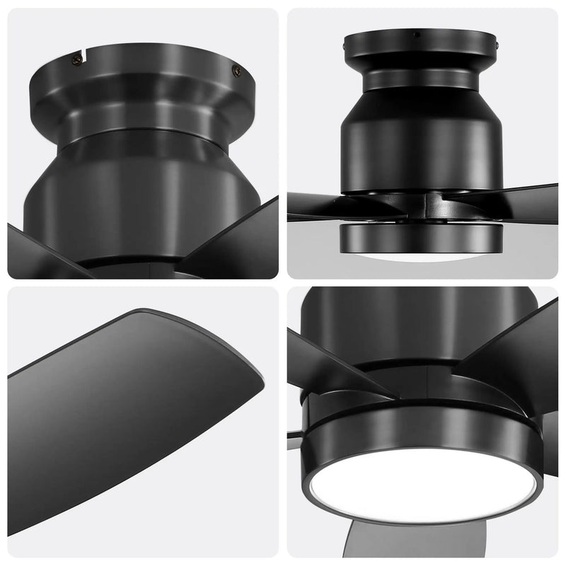 Flush Mount Ceiling Fan With LED Light 22W And Remote Control Blades For Indoor Use - Black by Unique Piece Furniture