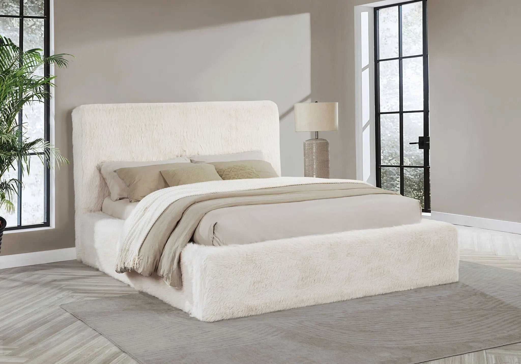 Rebecca Faux Fur Upholstered California King Bed Cream by Unique Piece Furniture
