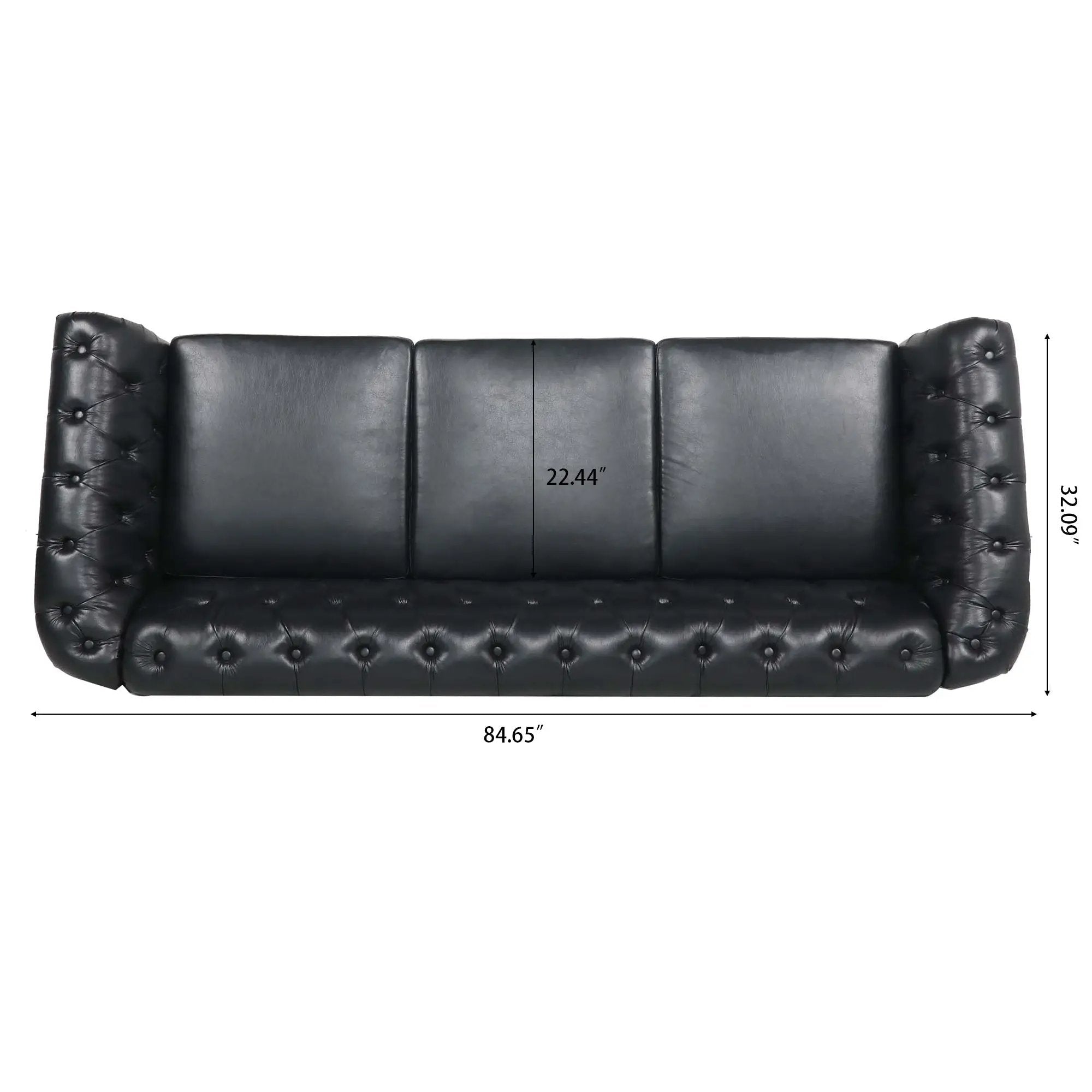 84.65" Black PU Rolled Arm Chesterfield Three Seater Sofa by HouseOfZazla