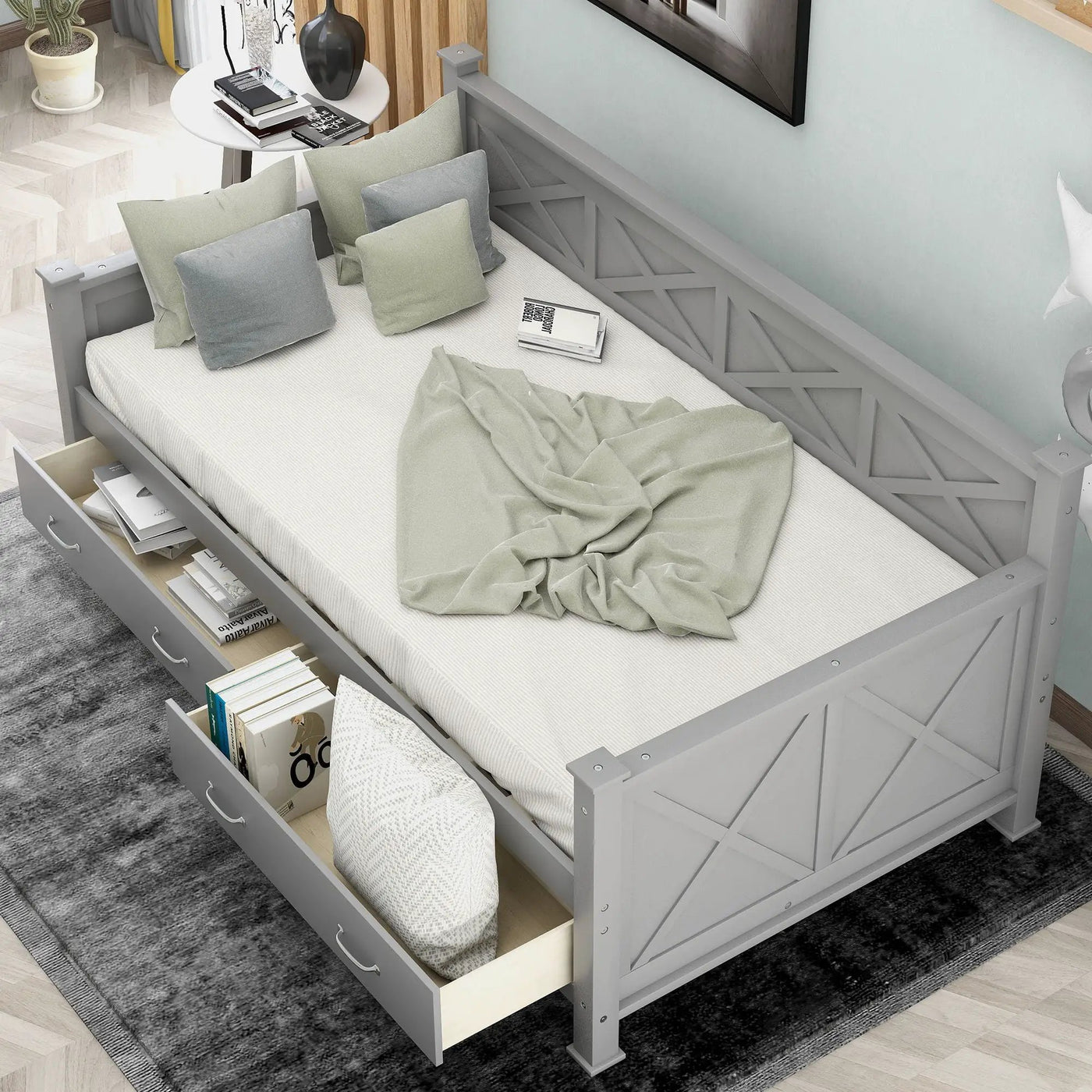 Modern Daybed With 2 Large Drawers, X Shaped Frame by Unique Piece Furniture