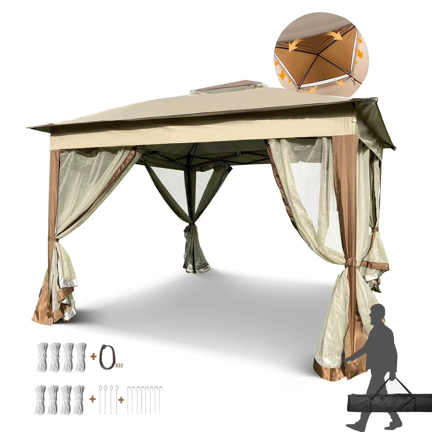 Outdoor Pop Up Gazebo Canopy With 2 Tier Soft Top And Removable Zipper Netting by HouseOfZazla