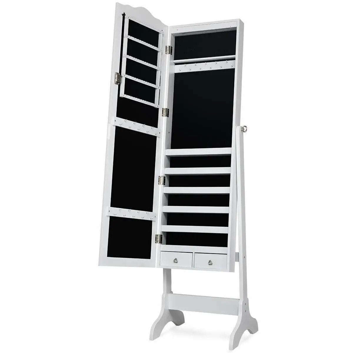 14 LED Jewelry Armoire Cabinet with Full Length Mirror and 4 Tilting Angles by DirectDeals